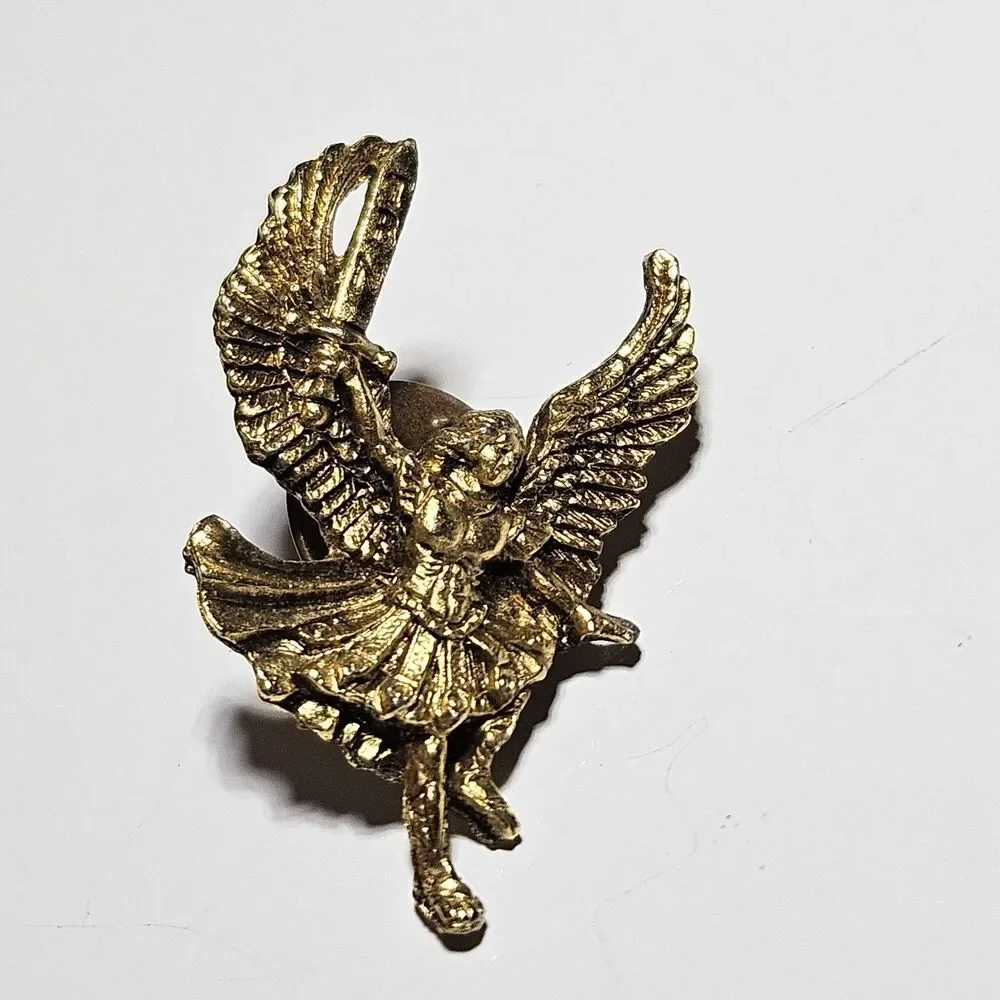 Trinity Broadcasting Network Warrior Angel Pin Brooch Gold Tone Aprox 1 inch